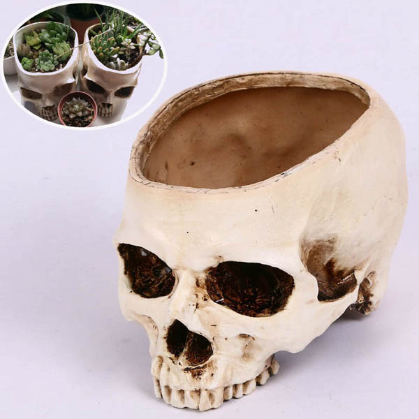 Horrifying Scary Resin Artifical Skull Head Flower Pot Vase Decoration