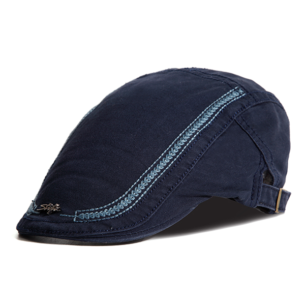 Casual Outdoor Cotton Embroidery Painter Berets Caps for Men Navy Colour