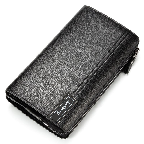 PU Leather Zipper Clutch Bag 4 Cash Pocket Wallet For Men - Black Colour