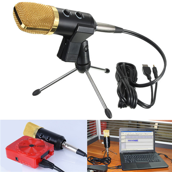 Dynamic USB Audio Mic Condenser Sound Recording Microphone With Stand Mount