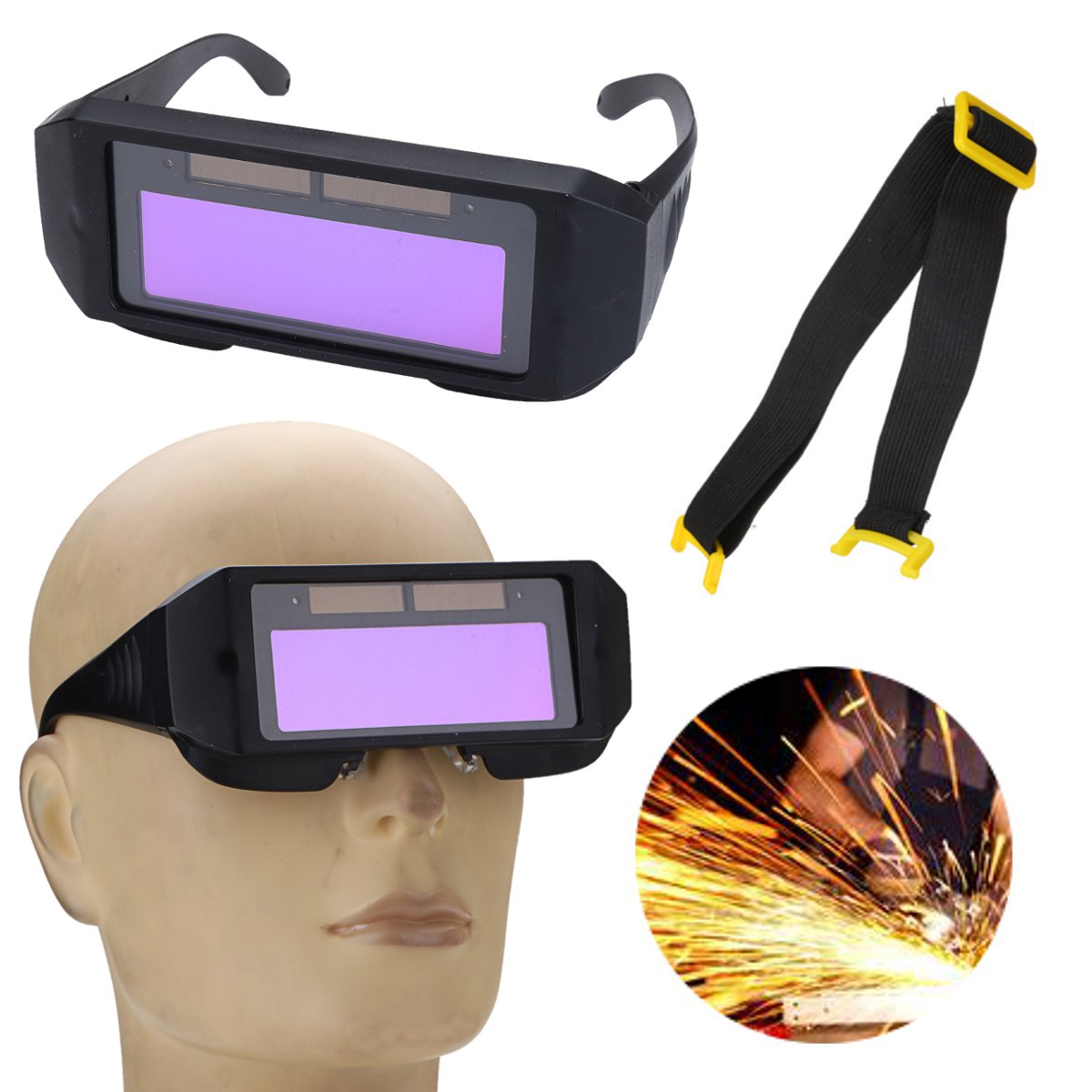 Solar Powered Auto Darkening Welding Helmet Goggle Mask Two-way Eye Glasses Adjustable Black 