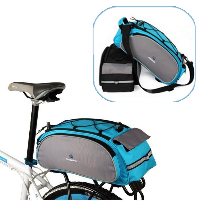 2-way Bike Bicycle Rear Seat Tail Bag Pannier Double Sides adjustable strap - Blue