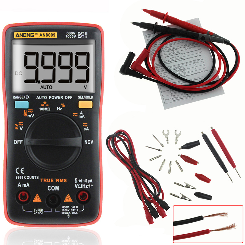 9999 Counts True RMS NCV Backlight Digital Multimeter Electric Voltage Tester AC DC Current 
