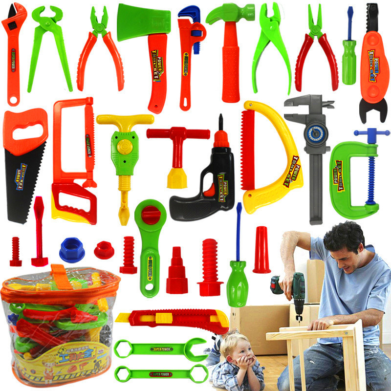 32pcs Maintenance Toolbox Children Play Set Pretend Repair Kit Kids Educational Play House Toy with storage bag