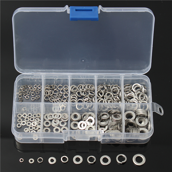 300PCS 304 Stainless Steel Spring Washer M2-M6 Assortment with Storage Case For Sump Plugs