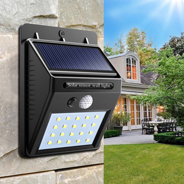 Solar Power 20 LED PIR Motion Sensor Waterproof Wall Light Security Lamp Outdoor Path Yard Garden