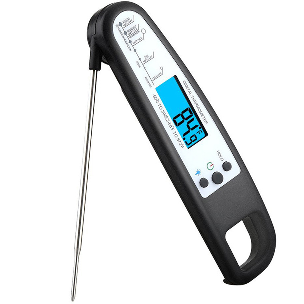 Digital Rotatable Instant Read Food Meat Thermometer w/ Probe for Cooking BBQ Grill Kitchen - Black