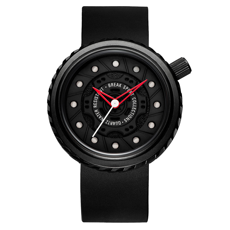 Casual Style Men Wrist Watch Rubber Strap Creative Quartz Watch - Black