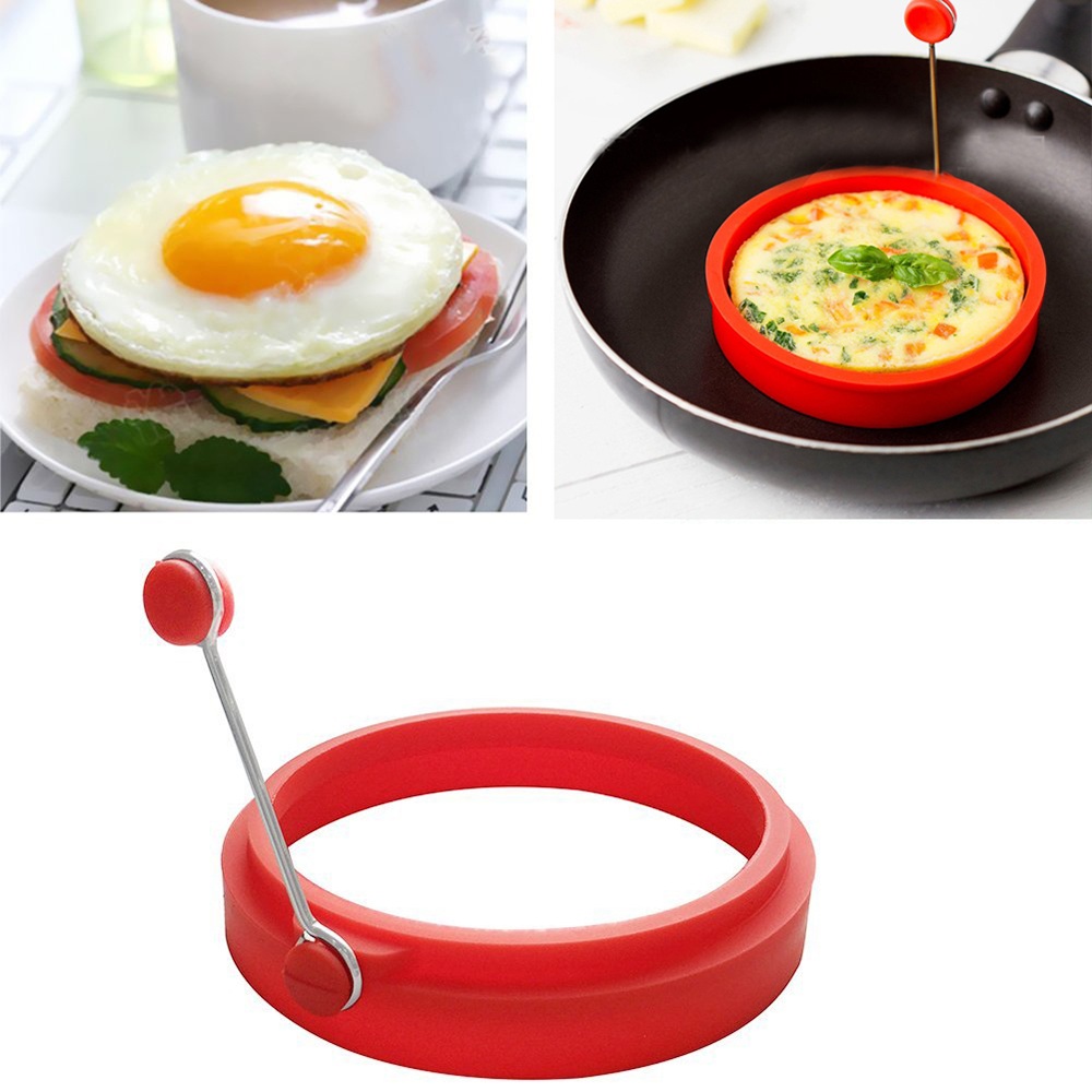 Omelette Maker Mold Round Shape Silicone Nonstick Frying Egg Mould Shape Ring Pancake Rings Mold-Red