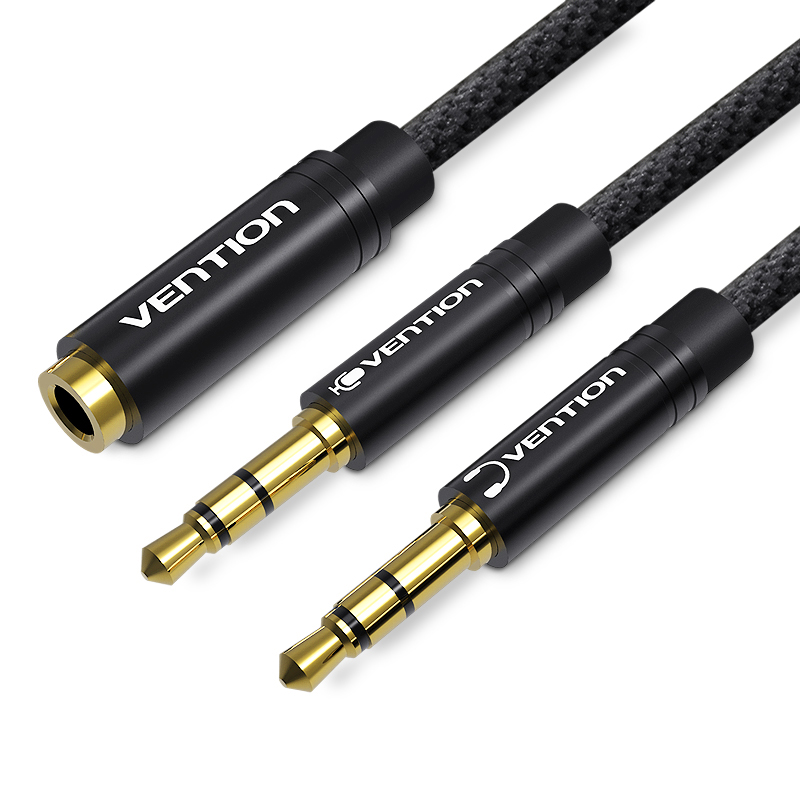 3.5mm Mic Audio Cable 1 Female to 2 Male Earphone Headphone AUX Cable