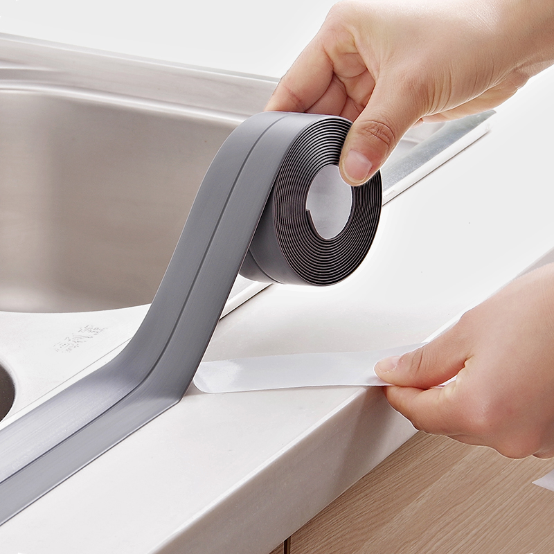 3.8mm Waterproof Self Adhesive Wall Seal Tape Kitchen Bathroom - Gray