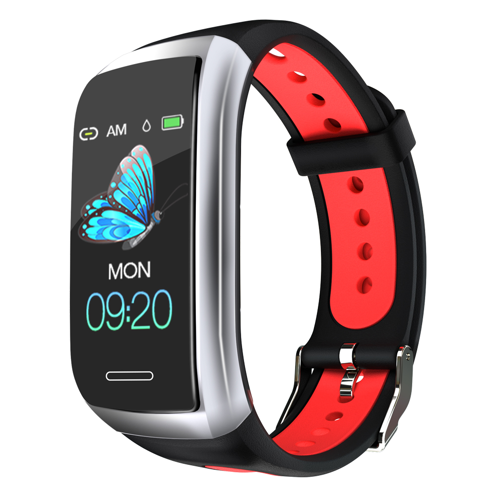 1.14' Color Display Metal Bezel Heart Rate IP68  Smart Watch Band - Red