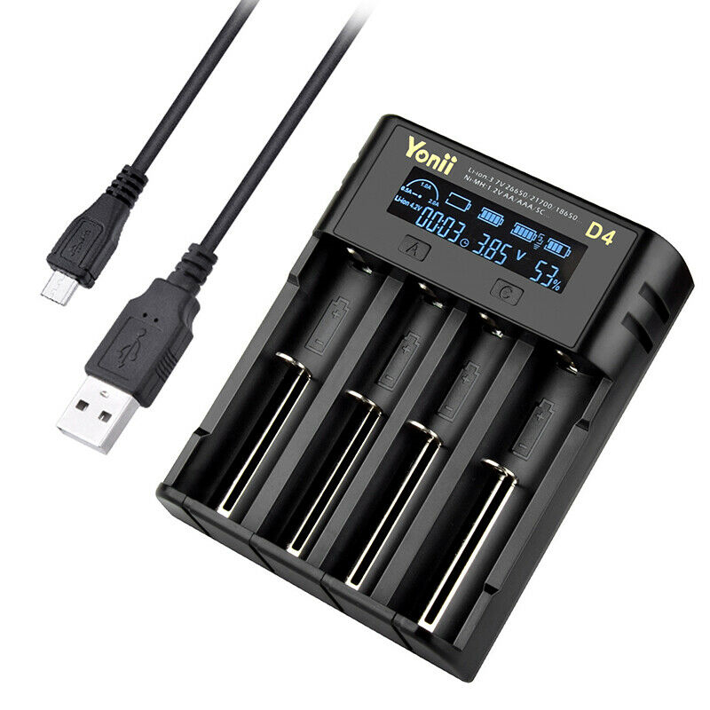 Intelligent LCD Charger 4 Slot for 18650 21700-26650 Lithium AA AAA Nimh Battery Charger
