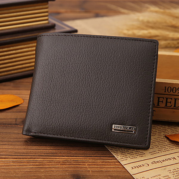 Men Genuine Leather Vintage Business Short Wallet Card Holder - Coffee