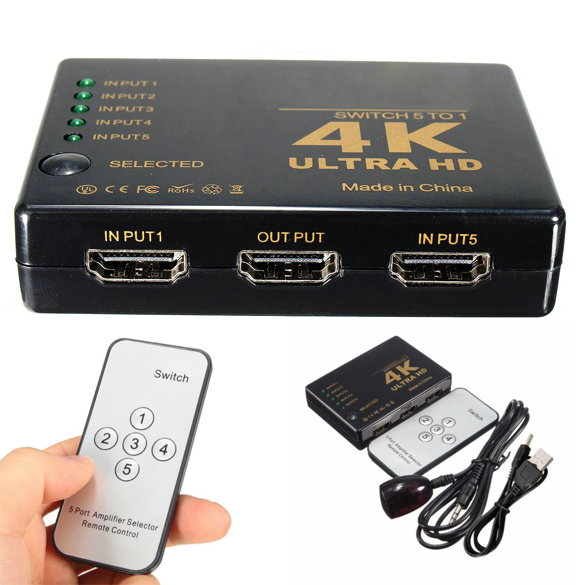4K 5-Port 1080p HD Mutimedia Interface 3D Switcher Selector Splitter Video Hub For PS3 HDTV