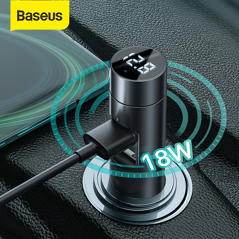 Baseus Car 3.1A PPS Quick Charge Dual USB Charger bluetooth V5.0 MP3 FM Transmitter Adapter - Grey Colour