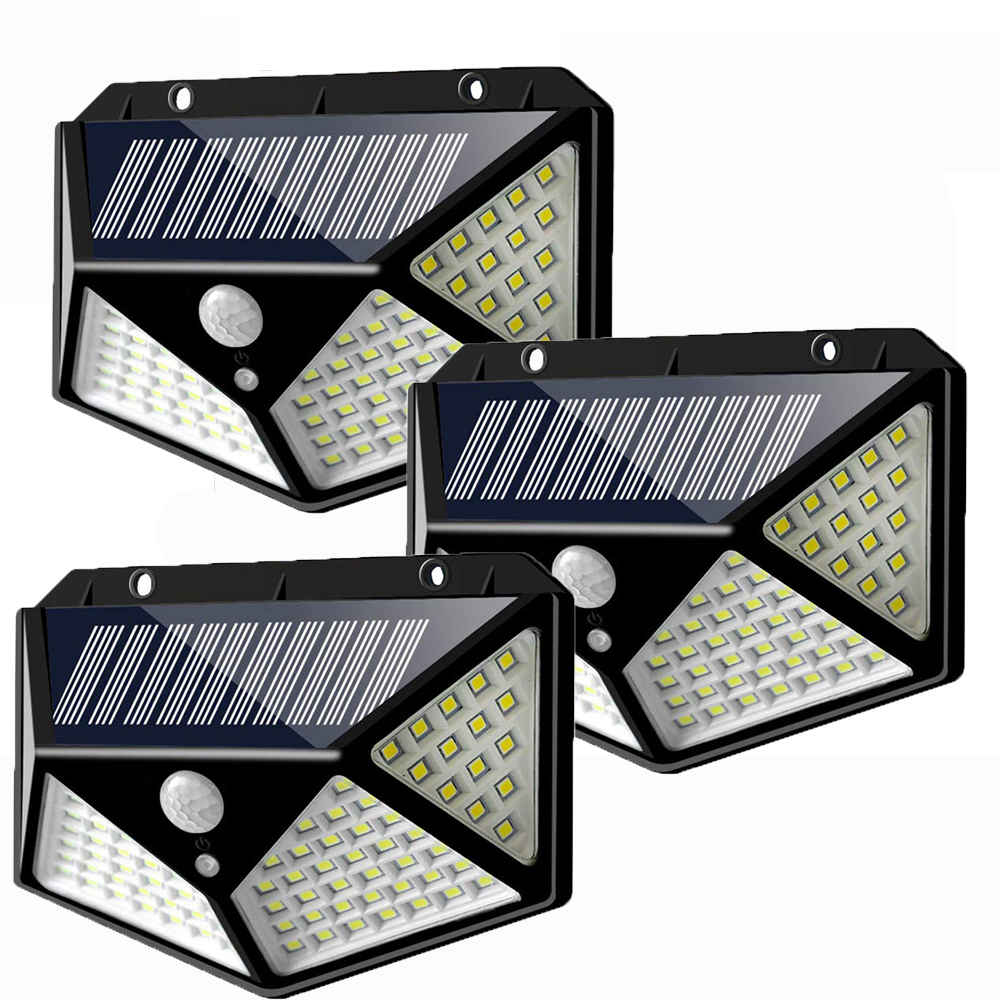3pcs 100 LED Solar Powered PIR Motion Sensor Wall Light Outdoor Garden Lamp 3 Modes