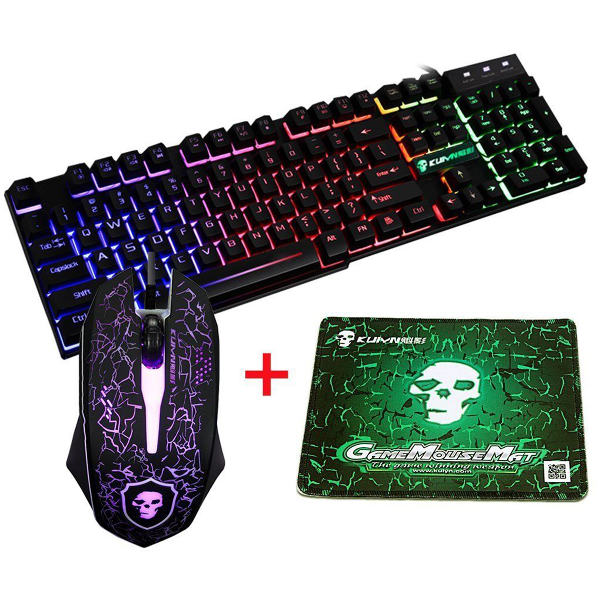 Colourful Backlight USB Wired Gaming Keyboard + 2400DPI LED Mouse Combo with Mouse Pad