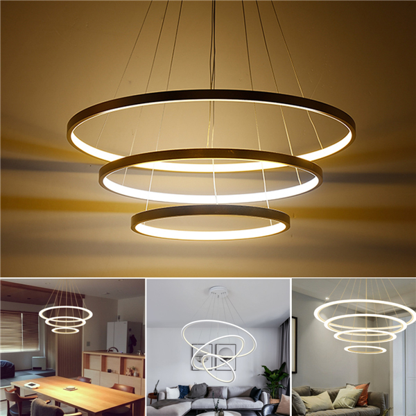 LED Ceiling Pendant Dimming Ring Light Holder Lamp Shade Fixture Home Living Room Decor AC220V - Remote Dimming