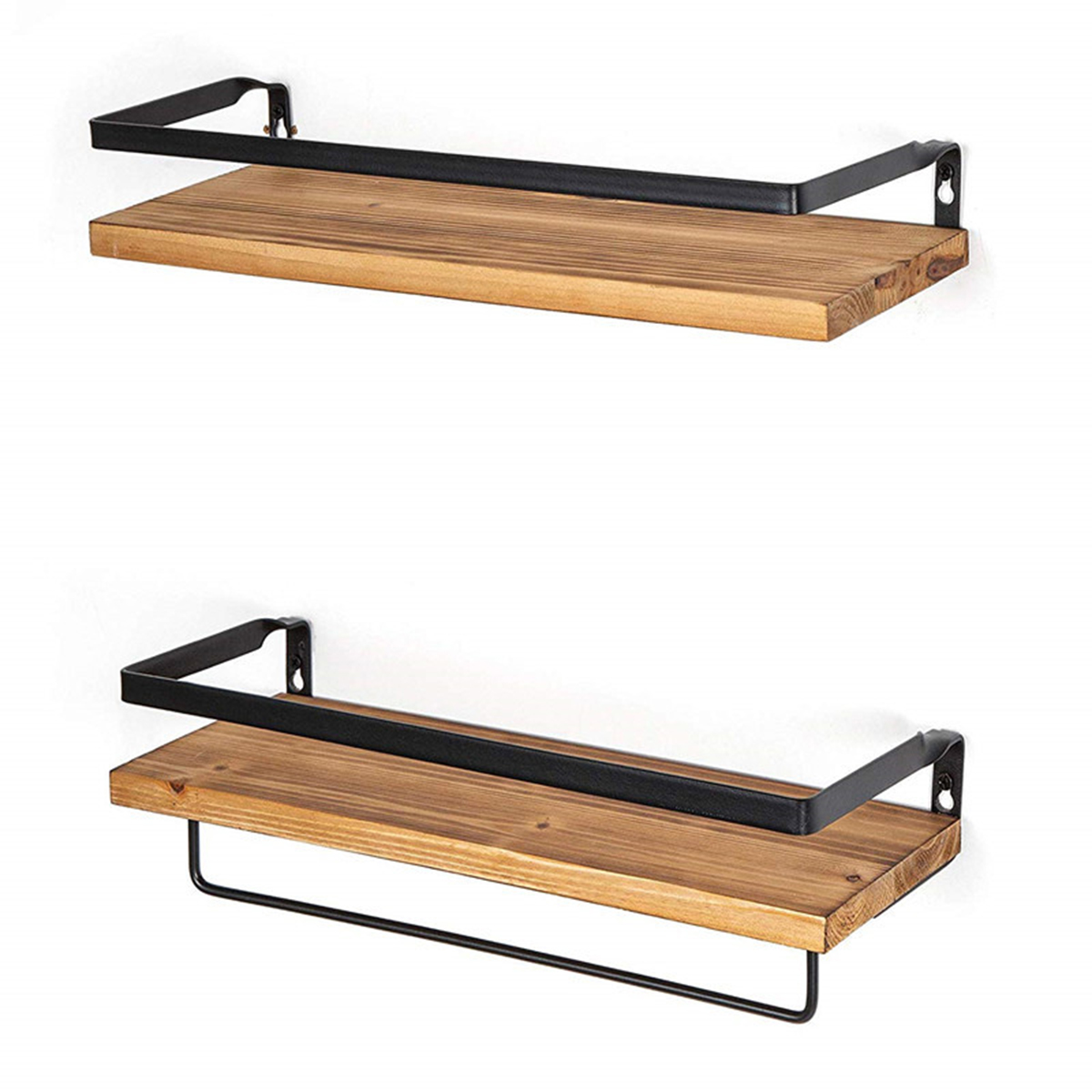 2PCS Wall Shelf Floating Wood Storage Shelf Rack Storage Kitchen Bathroom - Brown Colour