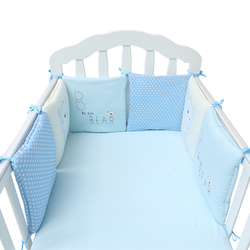 6PC A Set Baby Bed Bumpers Cotton Plush Safety Infant Toddler Nursery Beding Protection - Blue Colour
