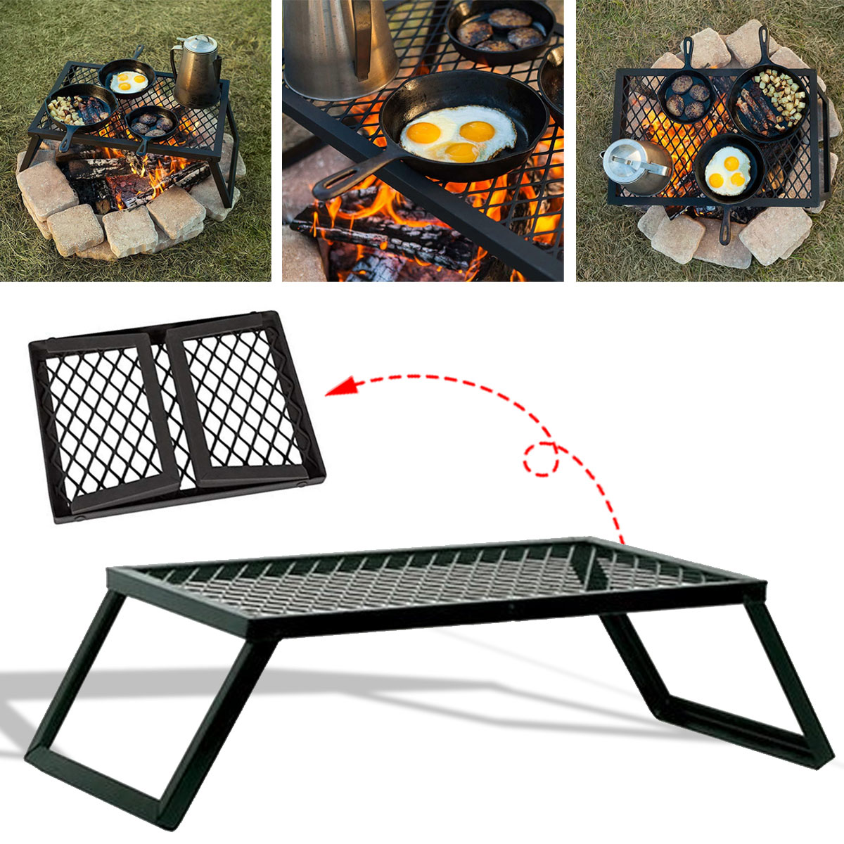 Portable Folding Campfire Grill Grate Camping BBQ Cooking Open Over Fire Outdoor Folding Garden Furniture