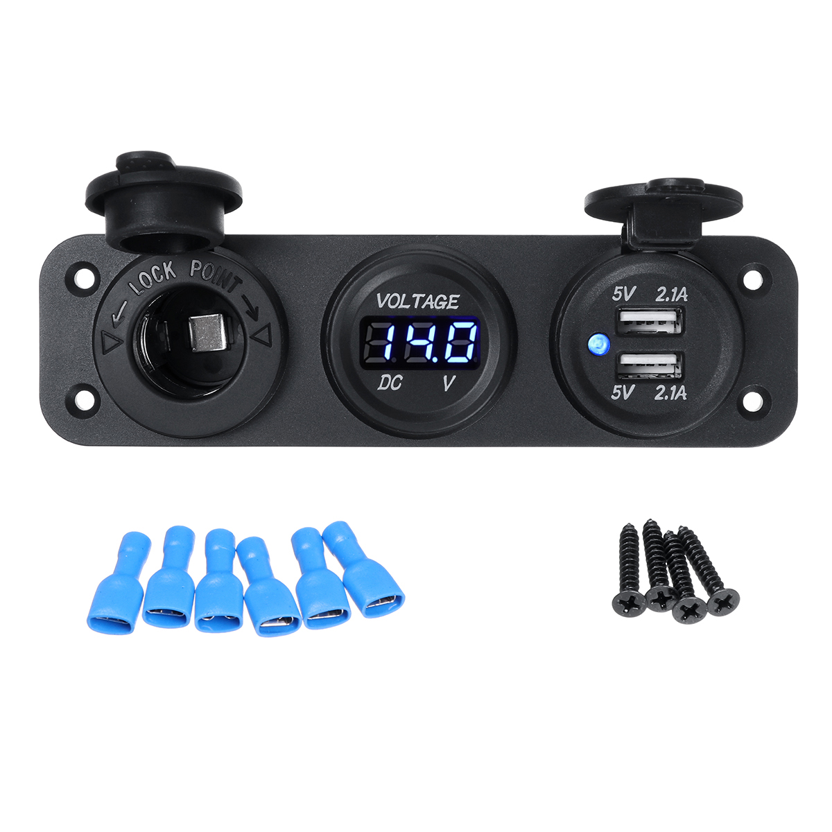 12V 2.1+2.1A Blue LED Rocker Switch Panel Dual USB Charger Power Socket Voltmeter Voltage Display For Car Boat RV