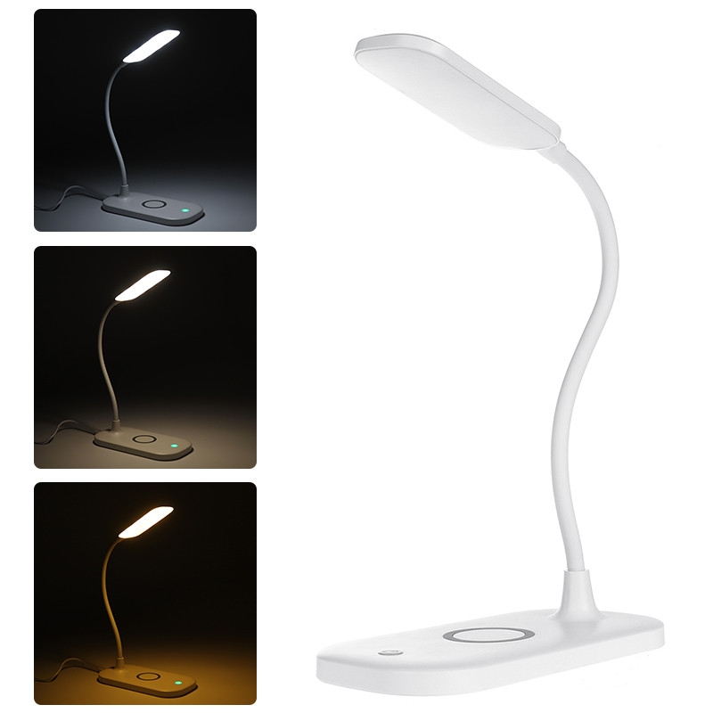 LED USB Charge Table Desk Lamp w/ Qi Wireless Phone Charger Reading Home Light