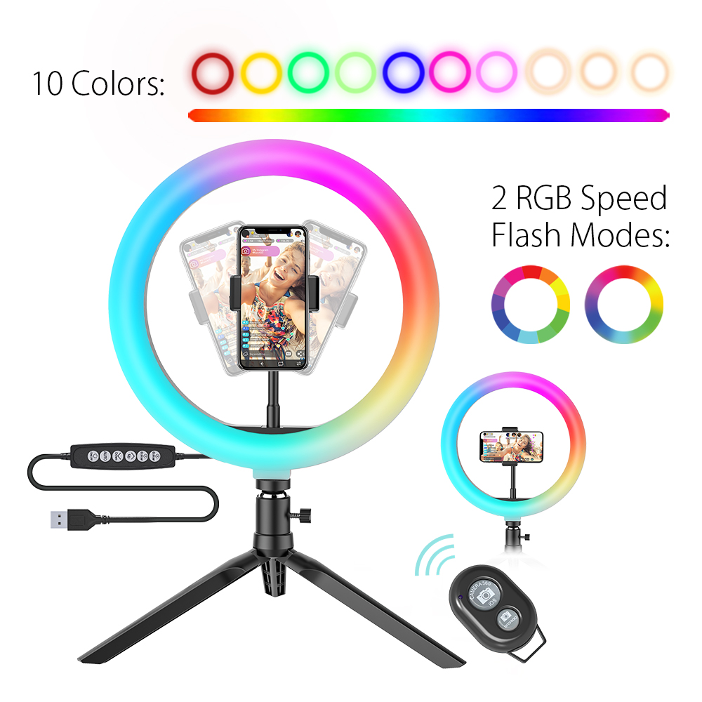 BlitzWolf BW-SL5 10inch RGB LED Ring Light Dimmable Selfie Ring Lamp for YouTube Tiktok Live Stream With Tripod Phone Holder