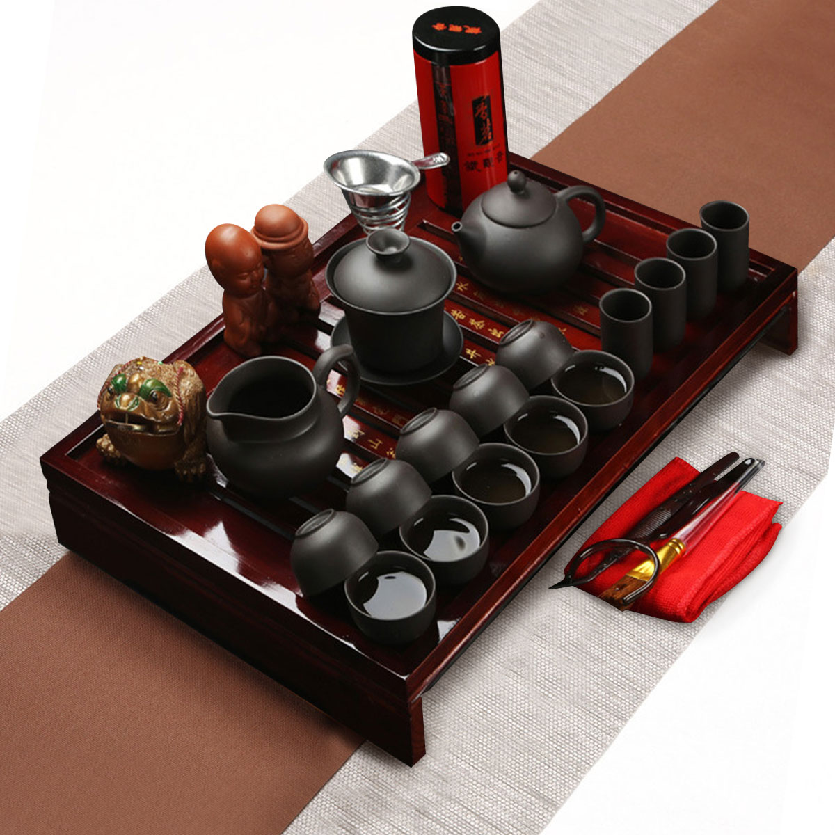 Chinese Kung Fu Tea Making Tools Tea Set Porcelain Teapot Pot Cup Elegant Kettle Wood Holder Tray