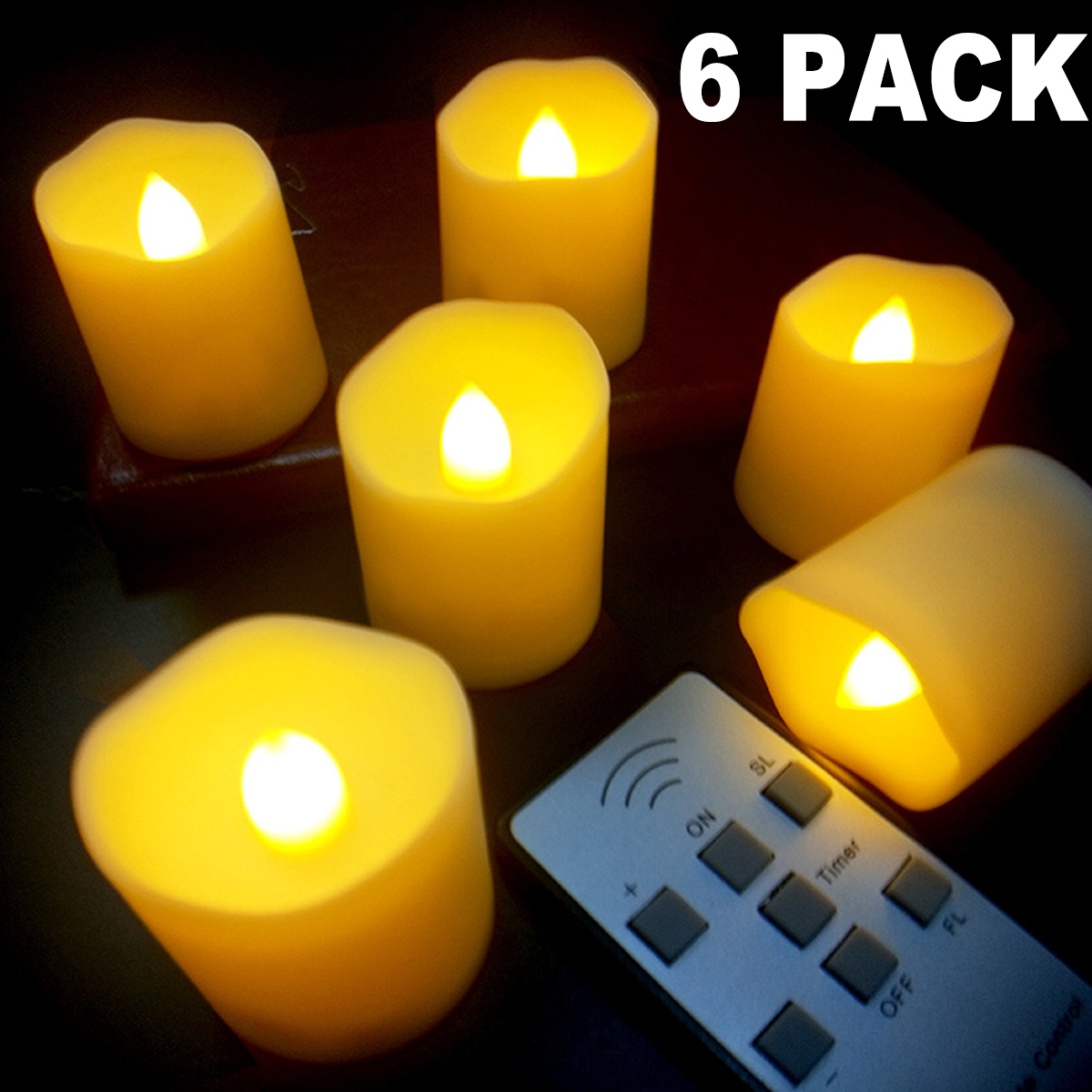 6Pcs LED Flameless Candle Lights Warm Light Pillar Ivory Candles Moving Wick Battery Operated Timer Remote Control Night Light