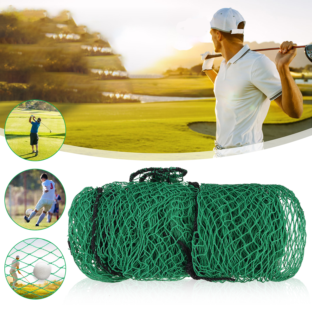 3x3m Golf Training Practice Net 4 Sides Rope Border Heavy Duty Impact Mesh Netting