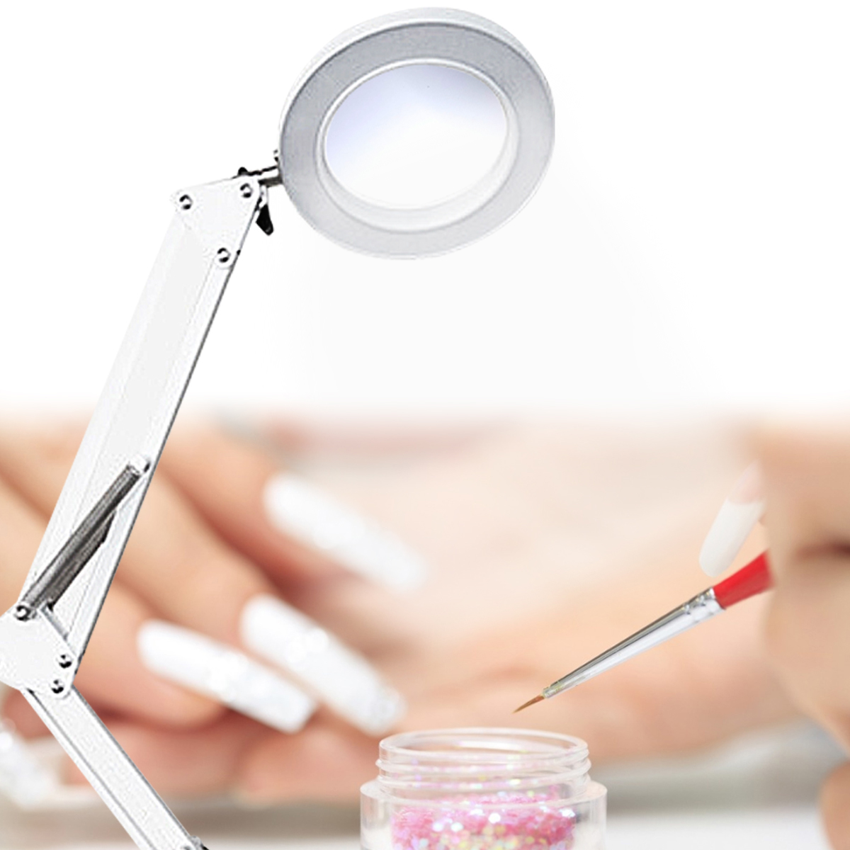 8X Illuminated Magnifier USB 3 Colors LED Glass Table Lamp/Skincare Beauty Tool - White Colour