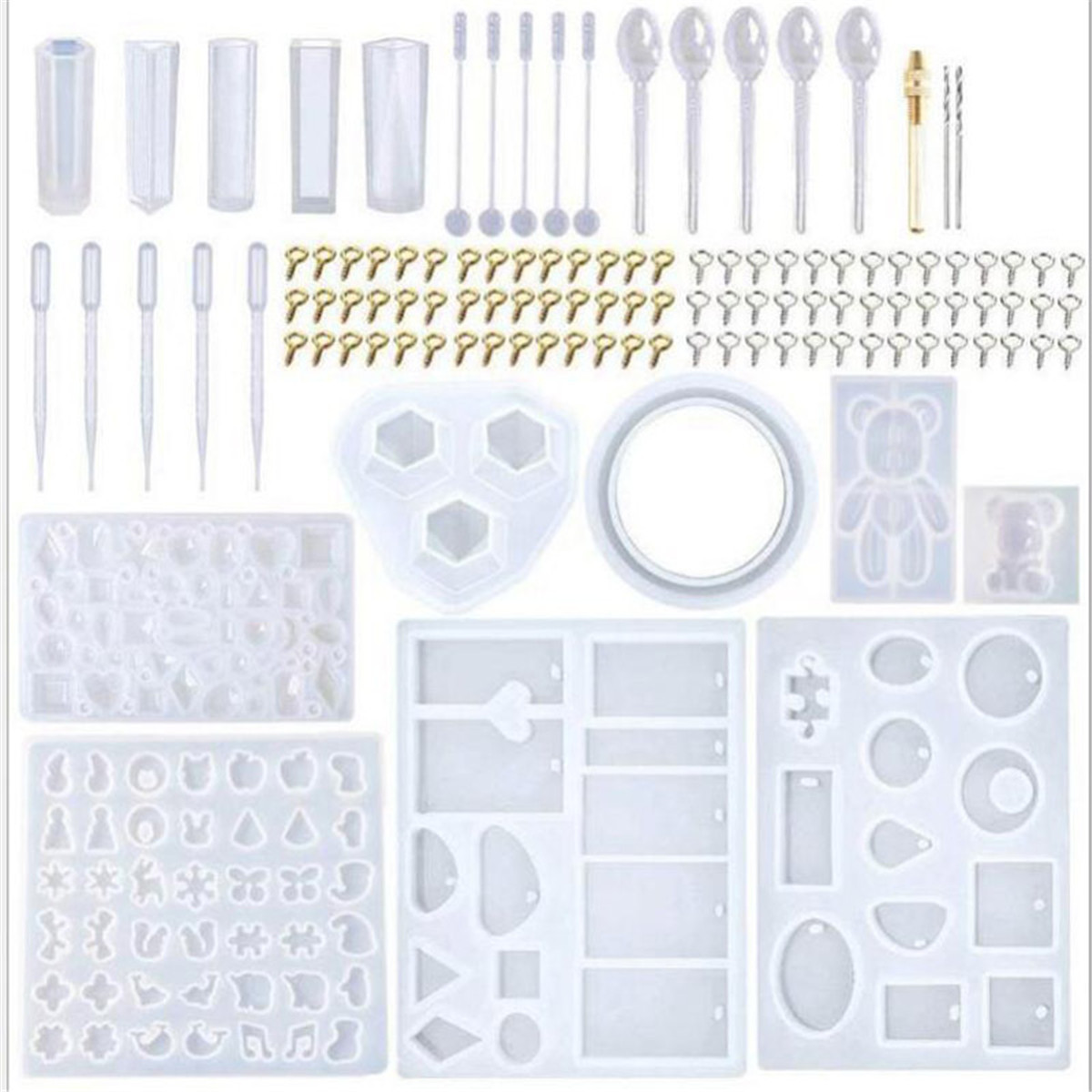 229pcs DIY Glue Drop Rubber Mold Set Jewelry Mould Handmade Crystal Resin Silicone