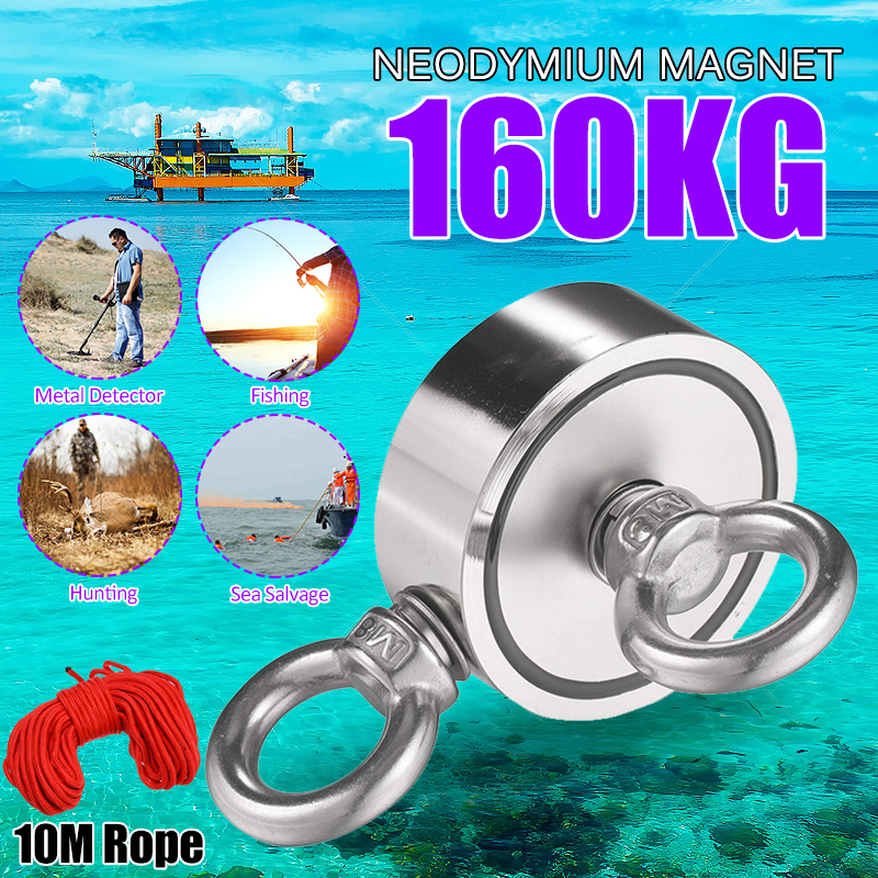 Double Side 48mm 160KG Neodymium Recovery Magnet With 10m Rope Salvage Tool Strong Recovery Fishing Kits