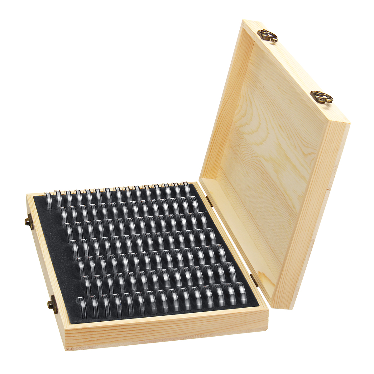 100PCS Rugged Wooden Commemorative Coin Display Case Capsule Holder Storage Collection Box
