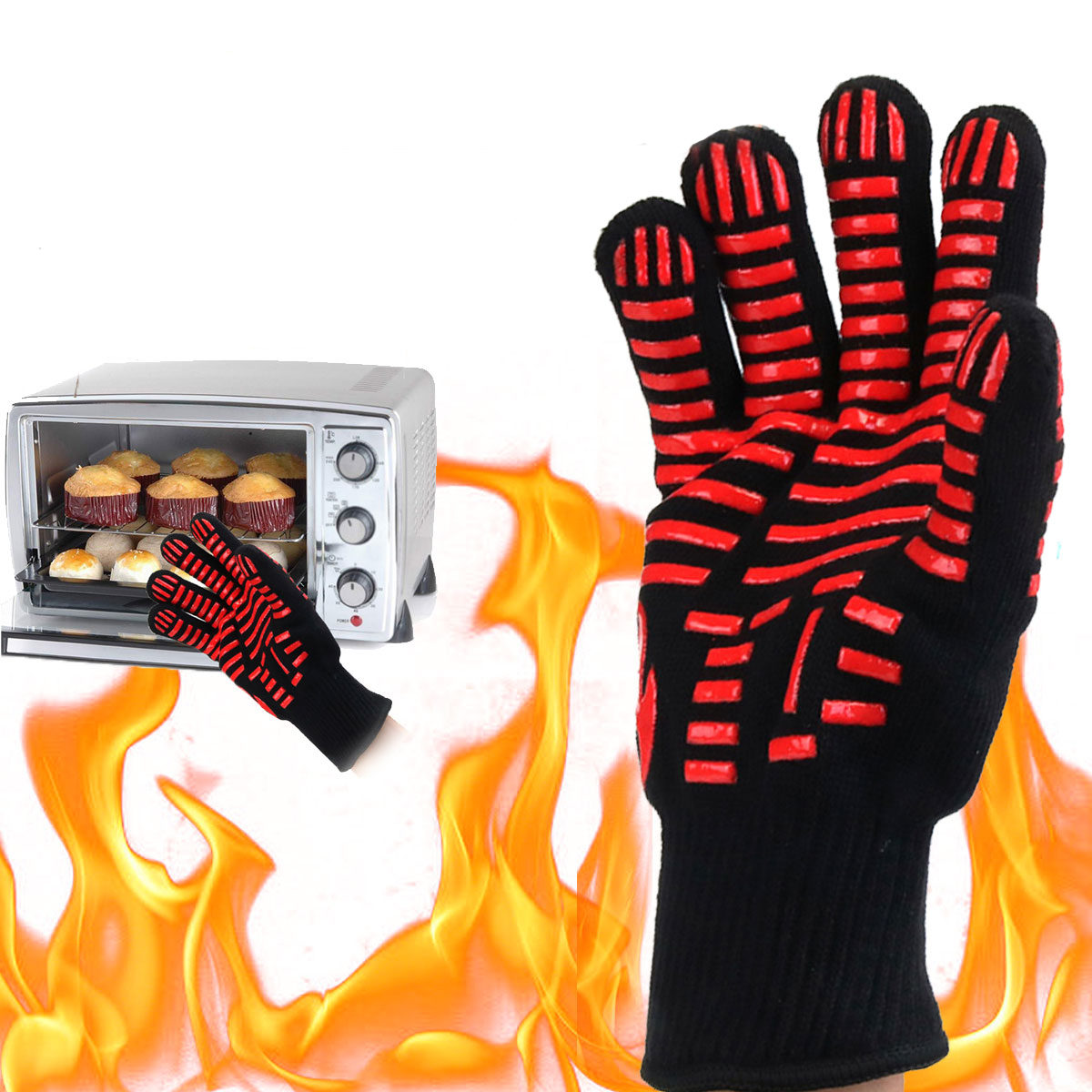 2pcs of BBQ Grill Glove 500 Extreme Heat Resistant Gloves Cooking Baking Gloves Camping Picnic