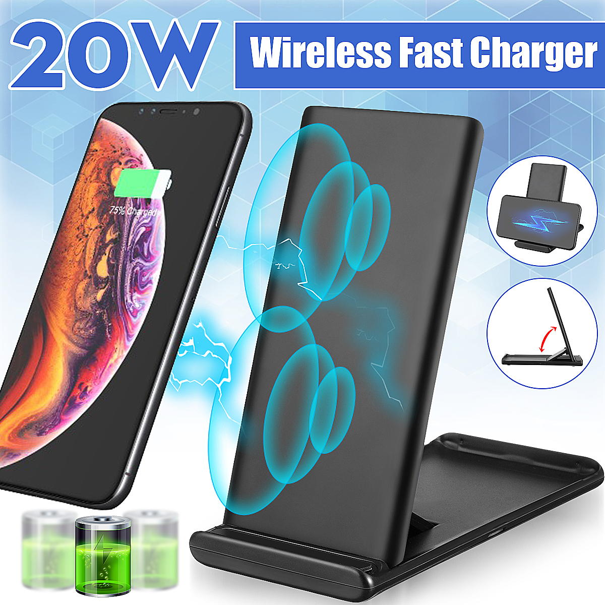 Bakeey 20W Qi Wireless Fast Charger Charging Dock Station for iPhone Samsung Huawei