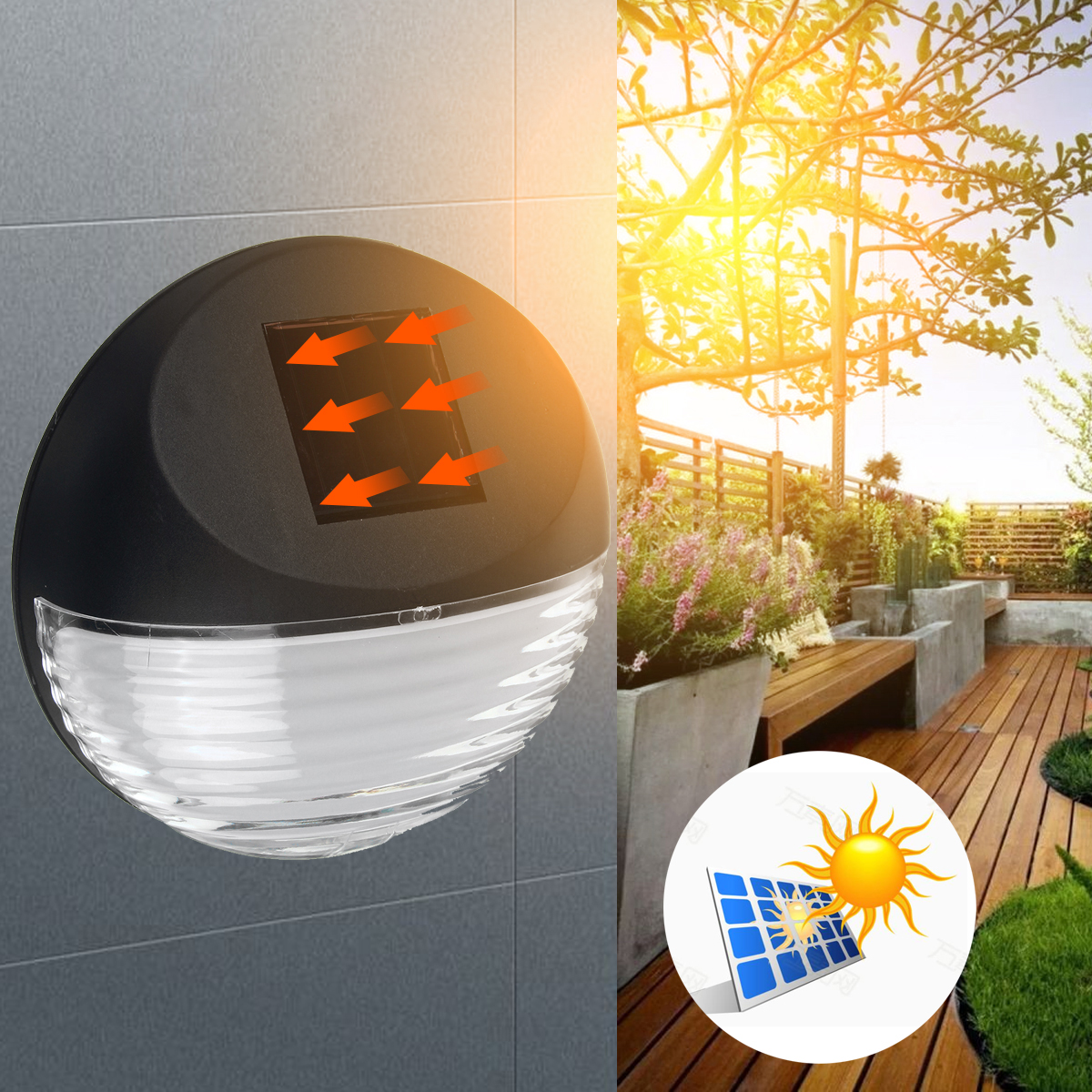 LED Solar Power Garden Fence Lights Wall Light Patio Outdoor Safety Lamps 5W