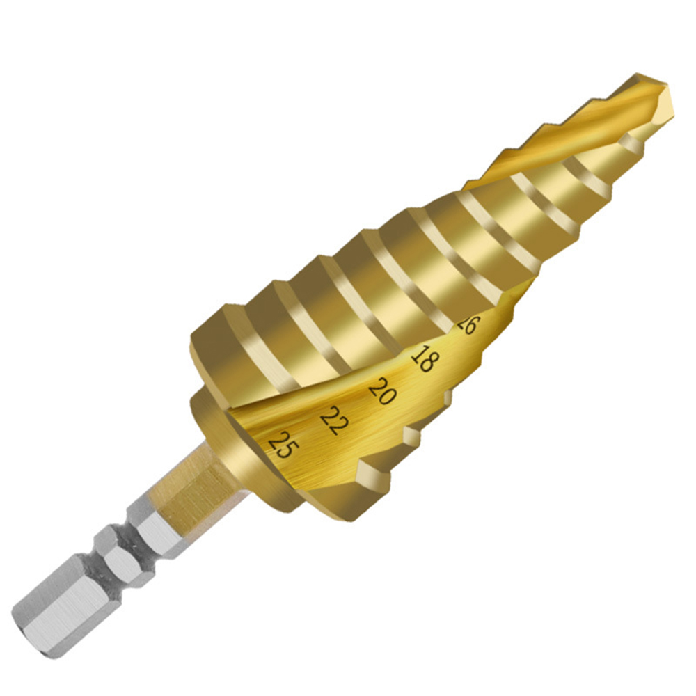 Drillpro 6.35mm Hex Shank HSS 4241 Titanium Coated Spiral Step Drill Bit For Hole Drilling Metal