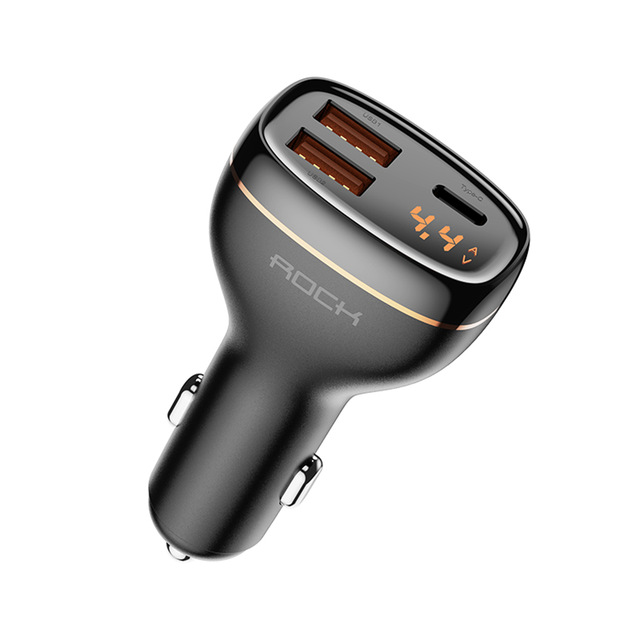 ROCK 60W 3 Port Digital Display QC4.0 QC3.0 Type C PD Fast Charging Car Charger for iPhone Samsung Huawei