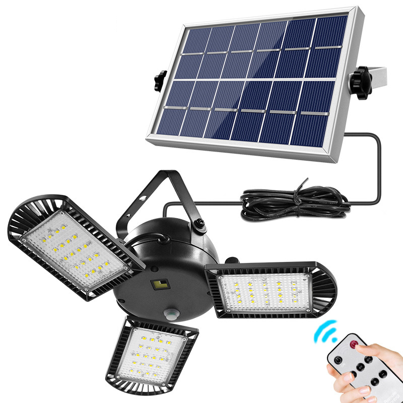 IPRee 800LM 60 LED Solar Light 3 Lamp Head Timer Waterproof Folding Outdoor Garden Work Lamp with Remote Control Solar Panels