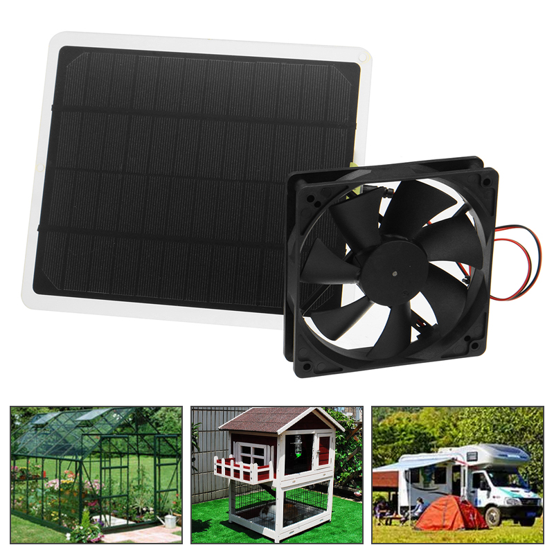 50W USB Solar Panel Cooling Fan 6inch Solar Exhaust Fan Mini Ventilator for Dog Chicken House Greenhouse RV