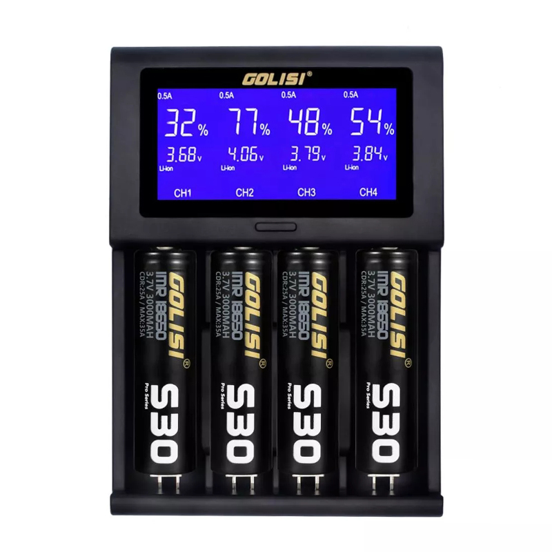 GOLISI i4 LCD Screen Display USB Charging Intelligent 2A Fast Battery Charger Li-ion NIMH Batteries