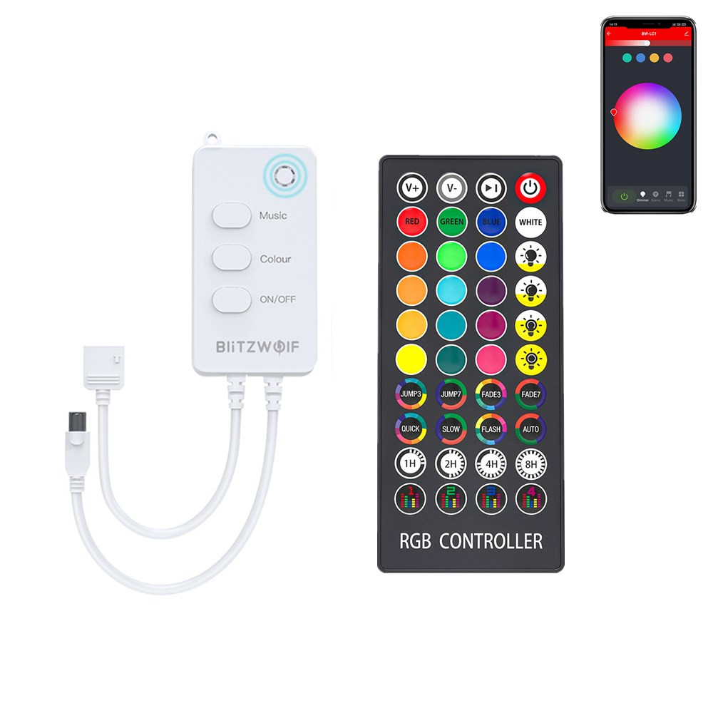 BlitzWolf BW-LC1 DC12V bluetooth WiFi RGB LED Strip Controller With 40Keys Remote Control Work with Alexa