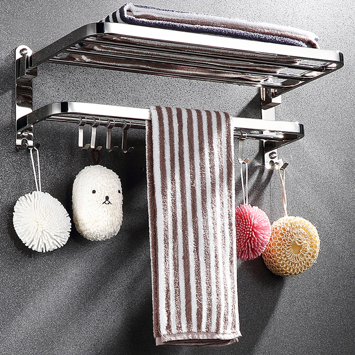 Bakeey  Stainless Steel Perforated Towel Rack Double Shelf Strong Bearing Capacity For Home Hotel
