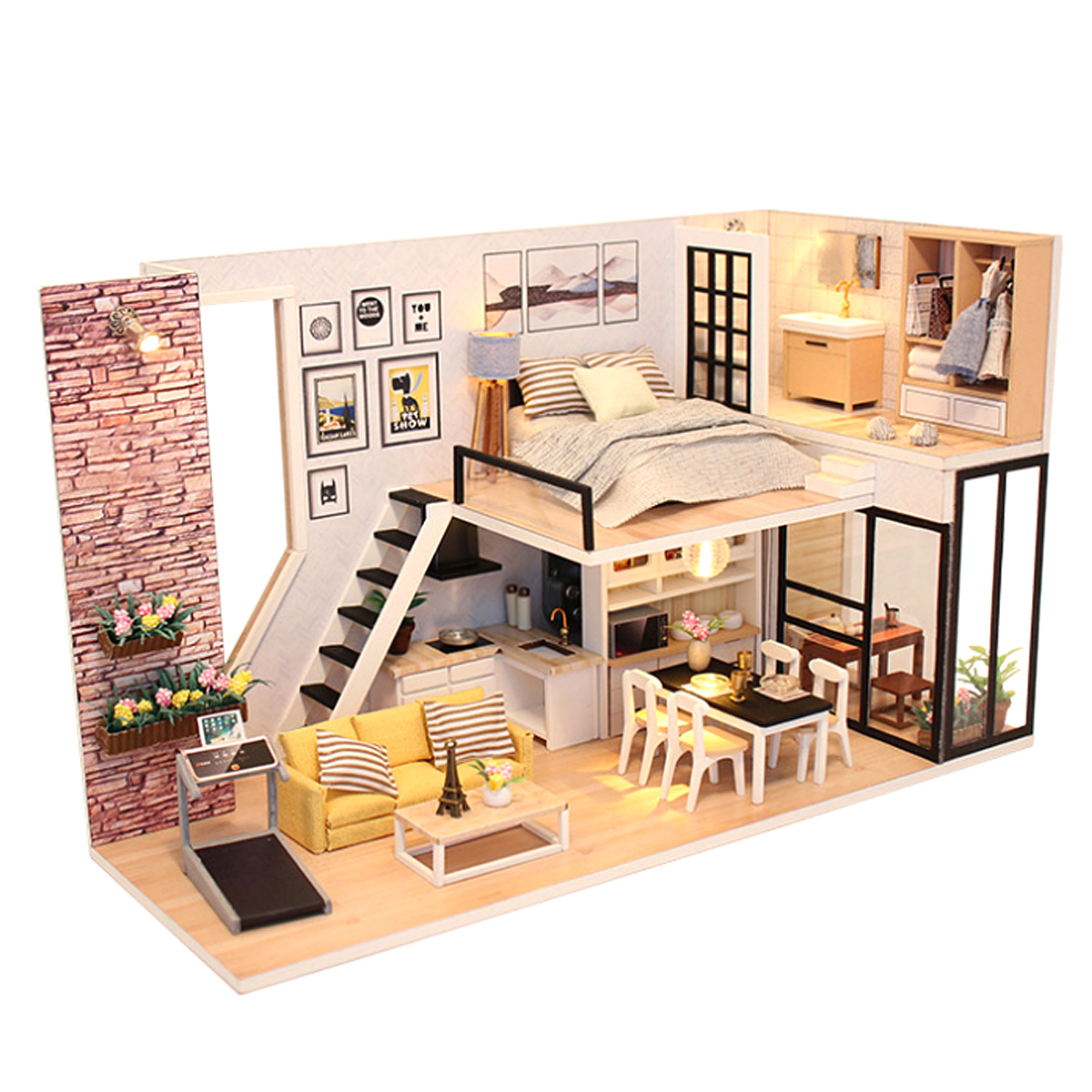 DIY Assembling Doll House with Music/Sound/Light Modern House Toy for Christmas Birthday Gift