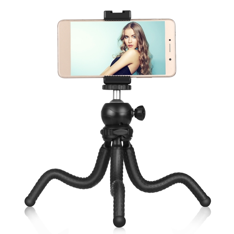 PULUZ PKT3041 Mini Octopus Flexible Tripod Holder with Ball Head & Phone Clamp + Tripod Mount Adapter & Long Screw for GoPro