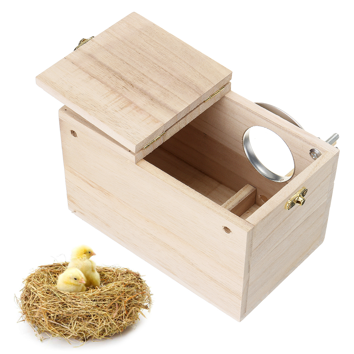 Budgie Nest Wooden Box Breeding Boxes Aviary Bird House Nesting w/ Stick Window Security
