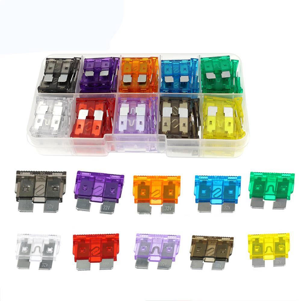 100Pcs 10 Kinds of Profile Small Size Blade Type Car Fuse Assortment Set Auto Car Truck 2A-35A Fuse with Box Clip